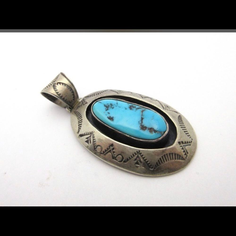 Turquoise Shadowbox Pendant Sterling Silver Signed